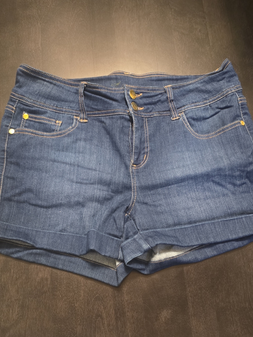 Thalia Sodi Dark Blue Denim Double-Button Shorts